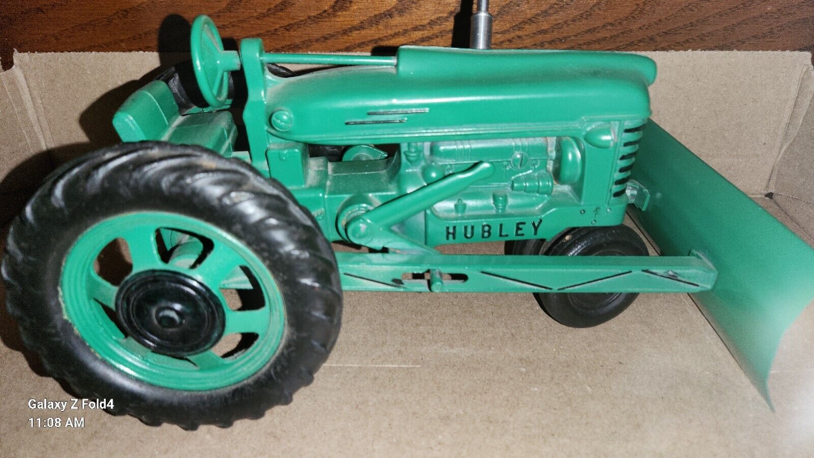 VINTAGE 50S Green  HUBLEY DIECAST TRACTOR W/ Blade WITH STEERING Very Nice