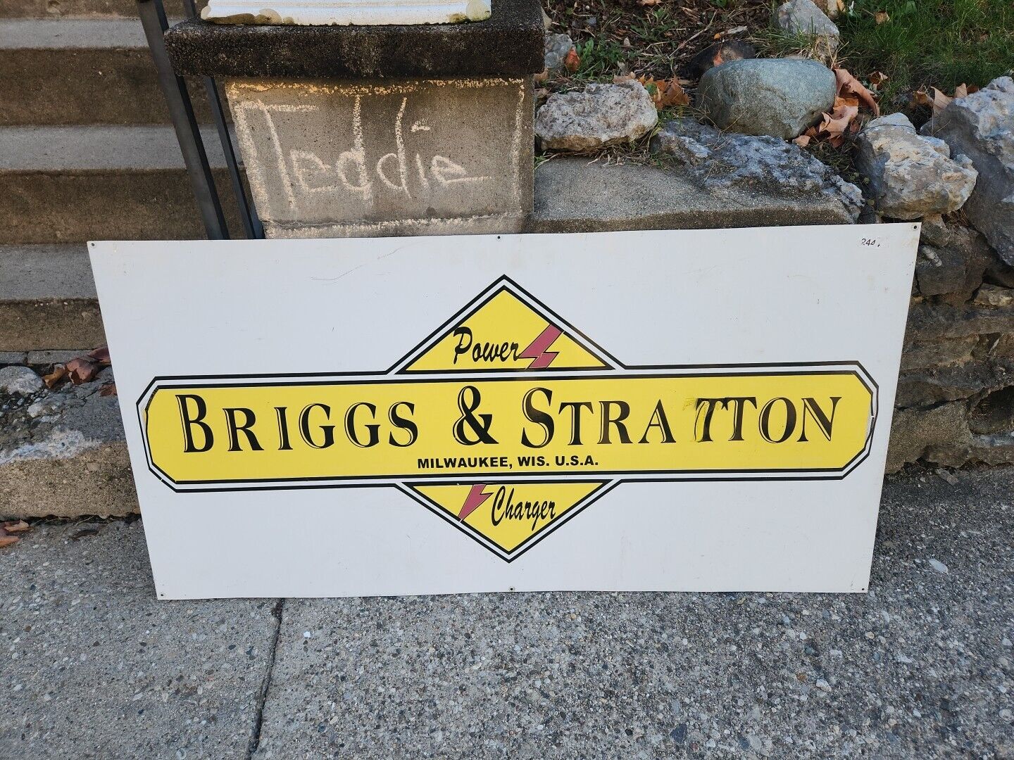 Vintage Briggs and Stratton 4 Power Charger Engine Metal Sign 4' x 2' Original 