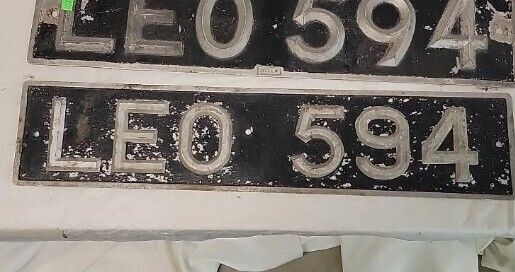 VINTAGE LICENSE PLATE LEO 594 CAR AUTO MATCHED SET OF 2 Ford Chevy 20.5"L x 4"W