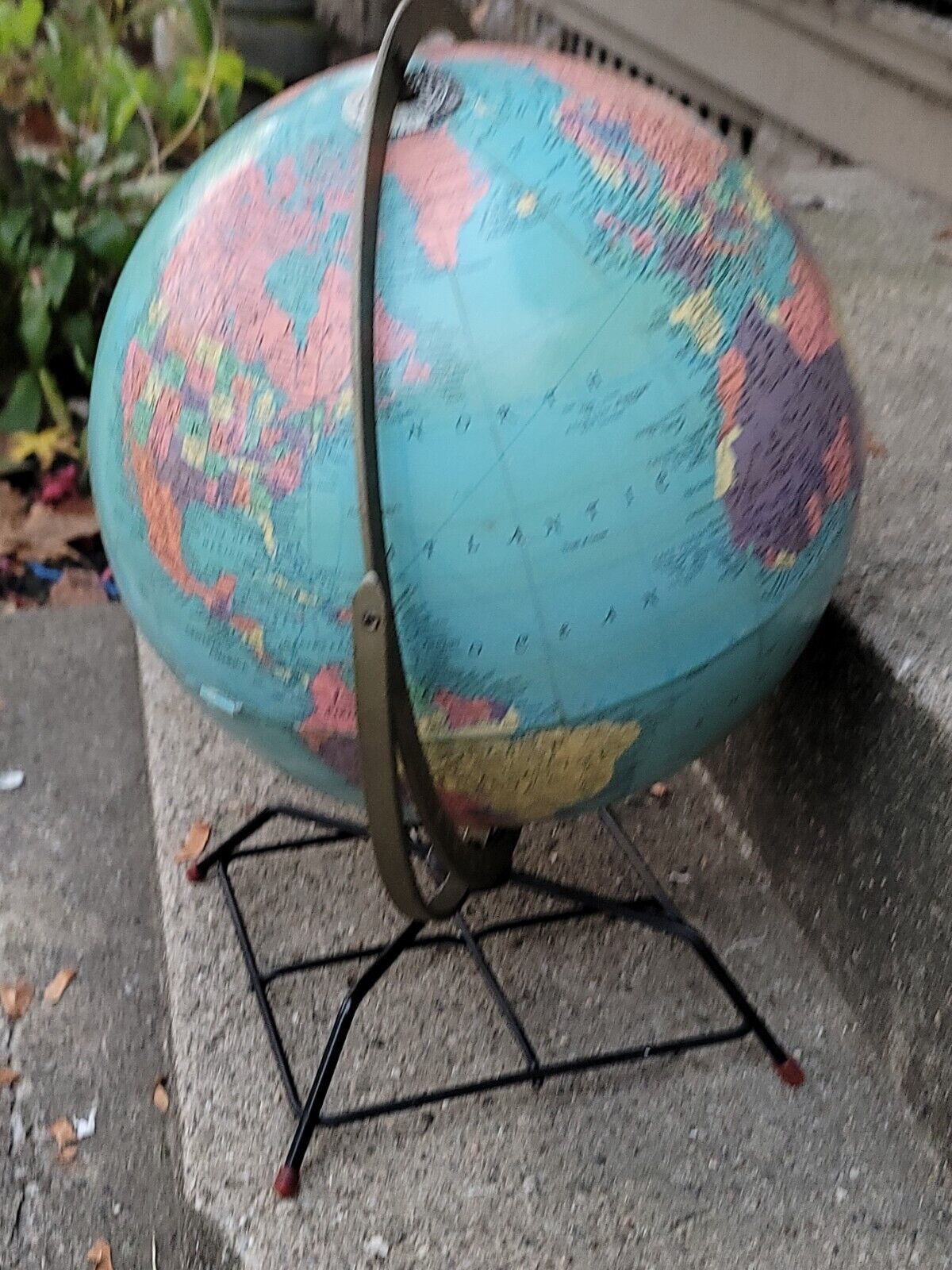 Vintage Replogle Globe Colonial Ocean 12-inch Diameter USA Mcm Deco wire stand