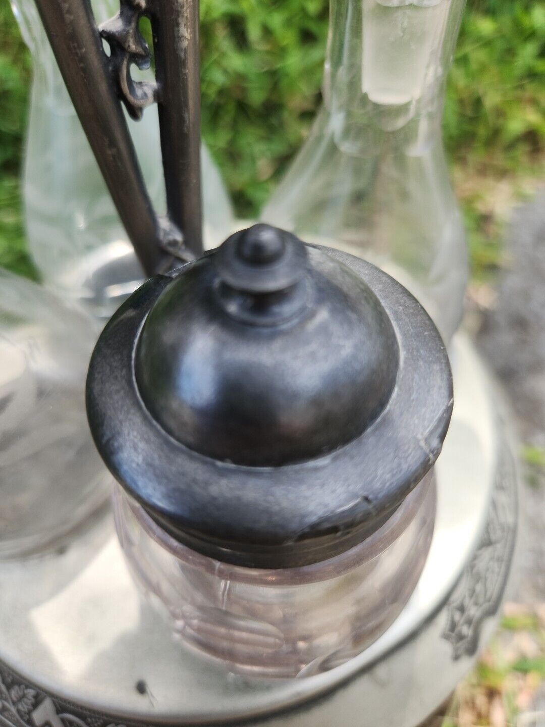 VTG Middletown Quadruple Co Rotating Condiment Server Glass & Silverplate Etched