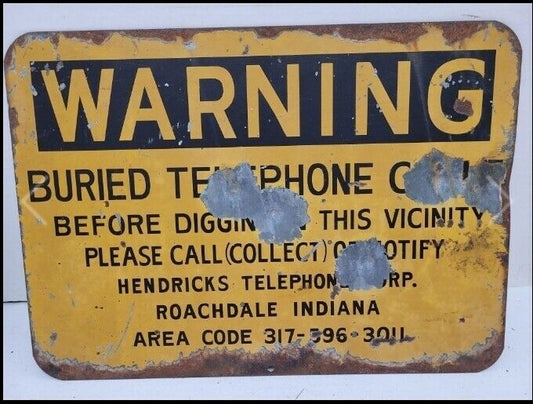 Vintage General Telephone Caution Cable Underground Sign METAL INDUSTRIAL Steam 