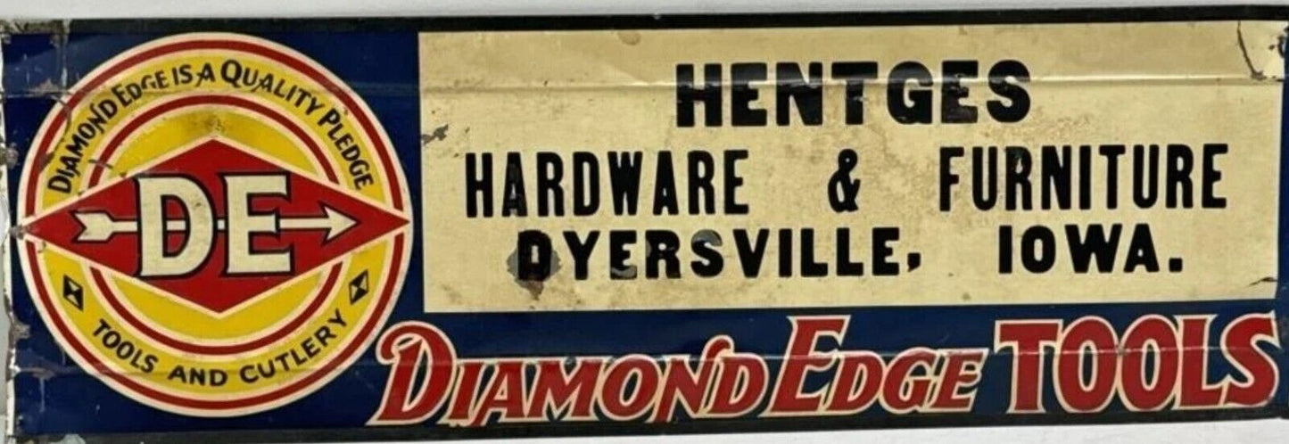 Vintage Diamond Edge Tools Tin Embossed General Store Advertising Sign 28" Long 