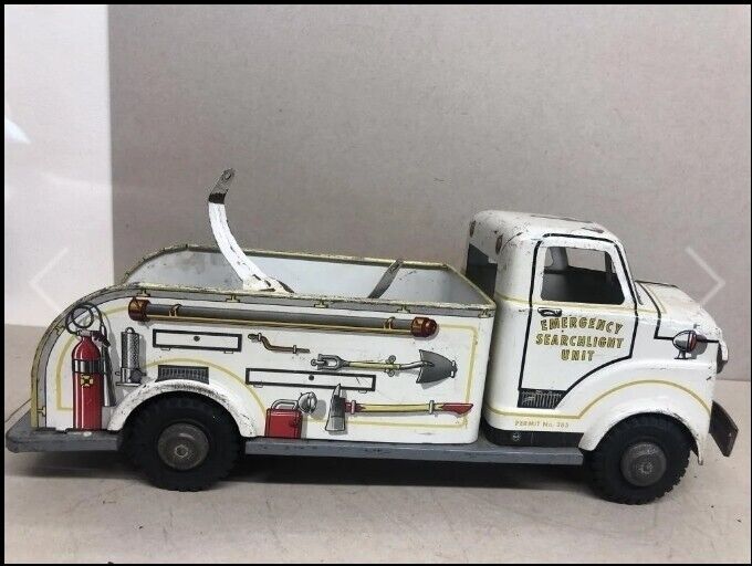 Vintage Louis Marx Emergency Searchlight Unit Pressed Steel Truck