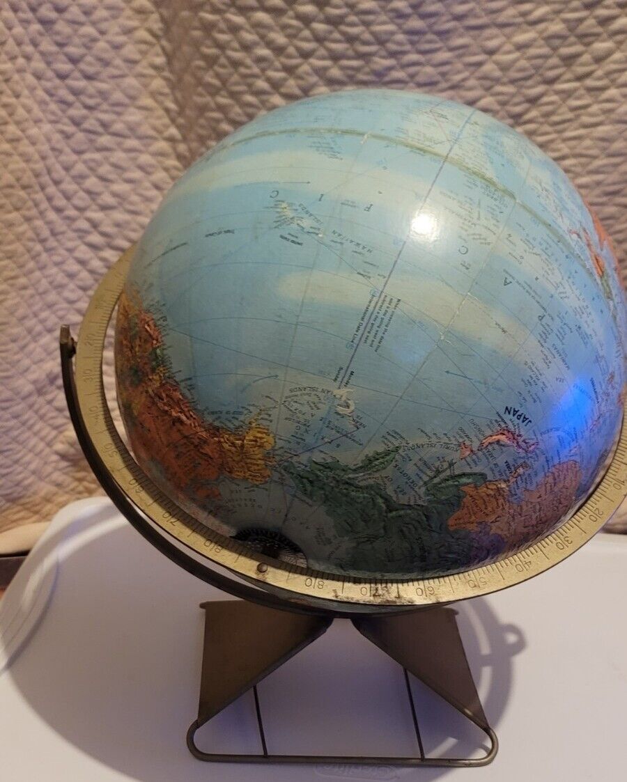 Vintage REPLOGLE STEREO RELIEF Globe 12" Diameter MCM ART DECO BASE