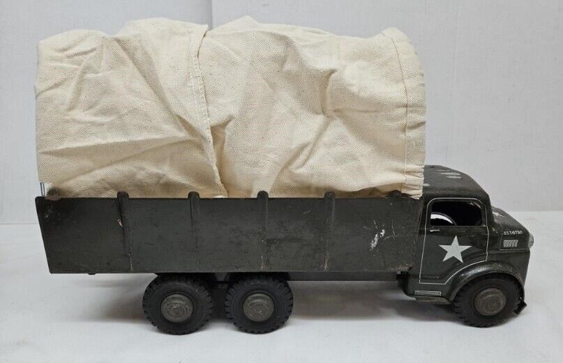 Vintage 1950s Marx Lumar 18.5" US Army Carrier Transport Truck W/Original Canvas