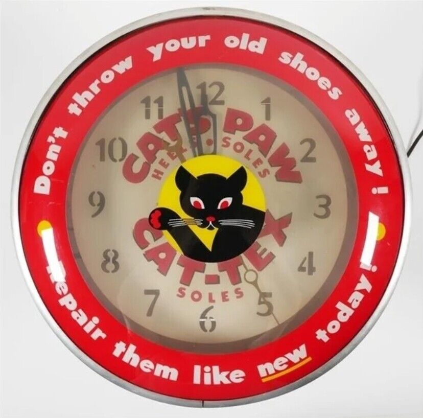 Vintage Cat Tex Cat`s Pam Lighted Advertising Clock 