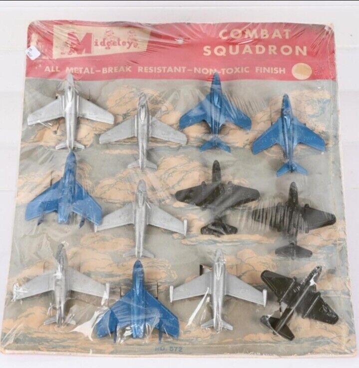 Vintage Lot 12 1950s MIDGETOY COMBAT SQUADRON MOC die Cast metal New Old Stock