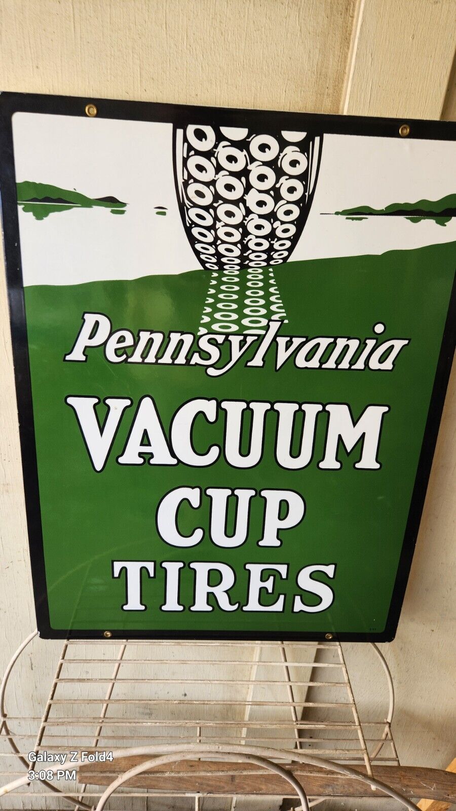 VACUUM TIRES PORCELAIN GAS MOTOR OIL AUTOMOBILE SERVICE STATION SIGN 24x18 Inch 