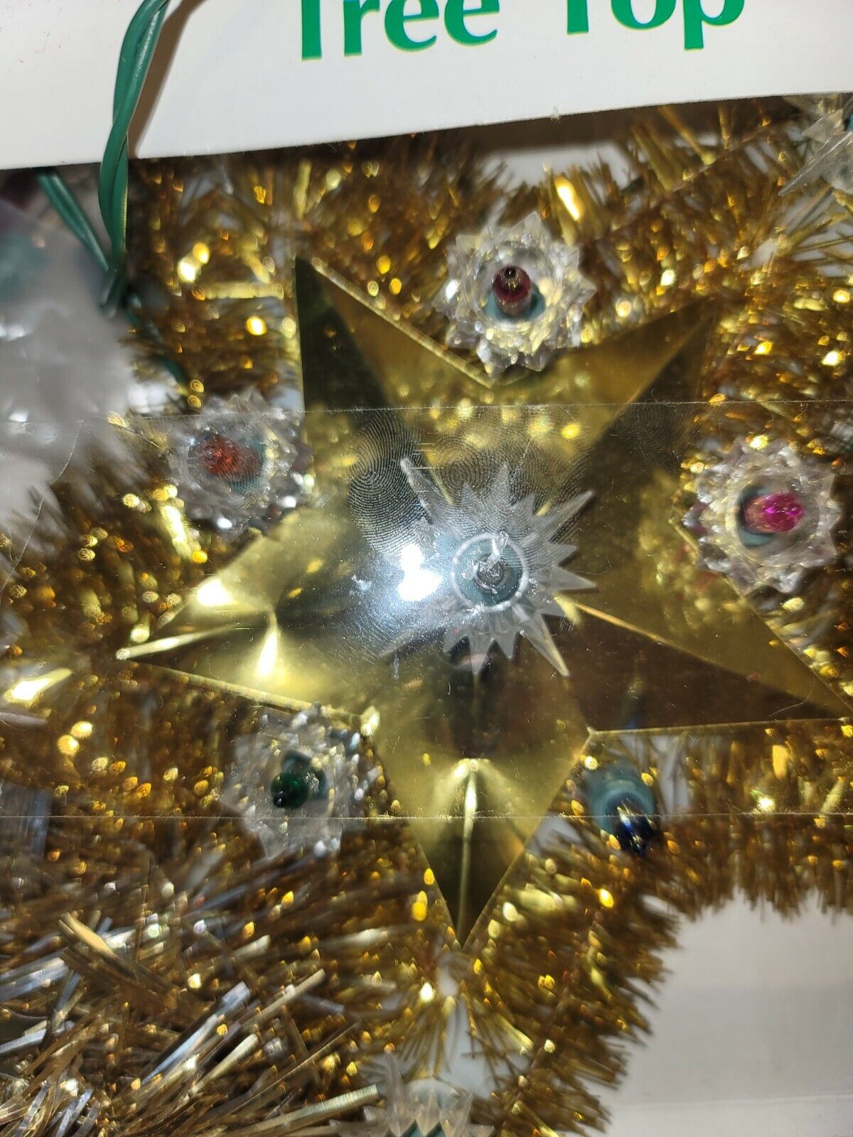 IOB Vintage Electric Gold & Silver Star Christmas Tree Topper 8" Working Order!