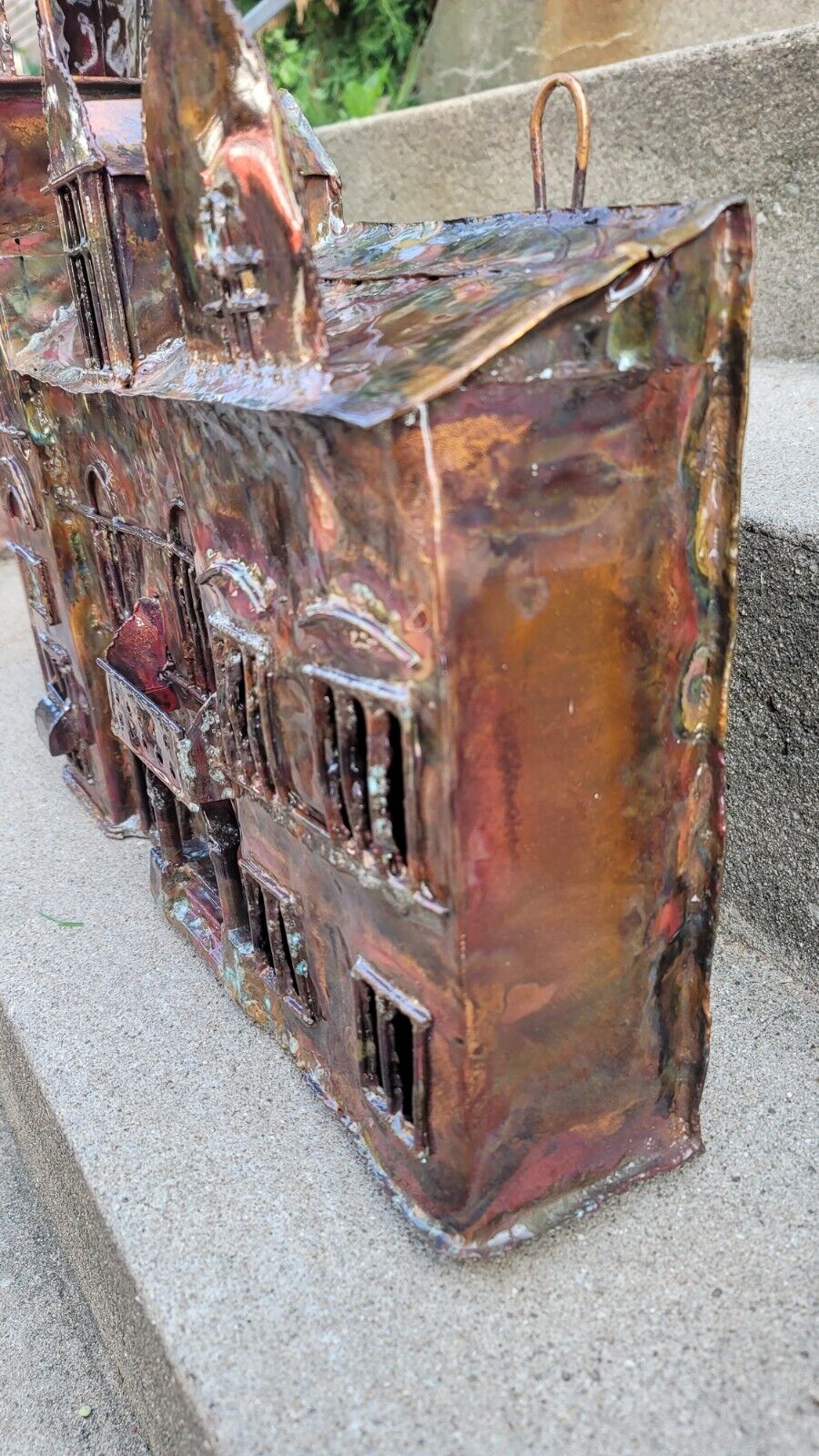 Vintage Copper CITY BUILDING Sculpture Metal Wall Art Hanging Town MCM Magaw Org