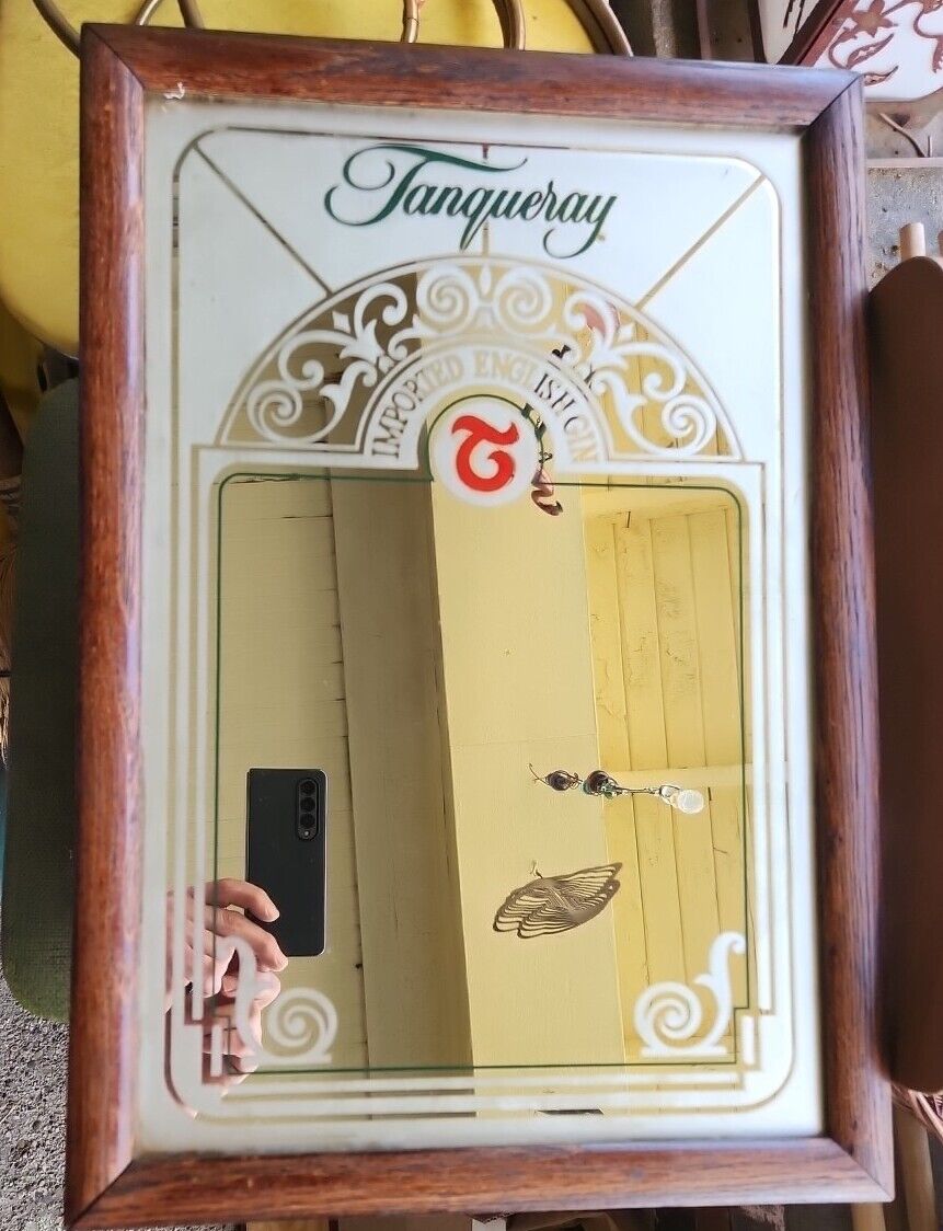 Tanqueray Mirrored Sign with Wood Picture Frame 19" x 13.5" Man Cave Toys 