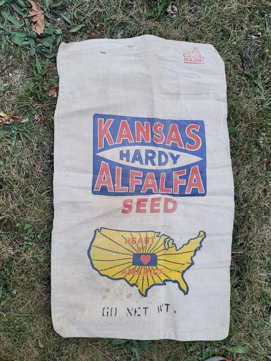 Vintage KANSAS HARDY ALFALFA Seed Sack, Farm, Country, Cabin Decor