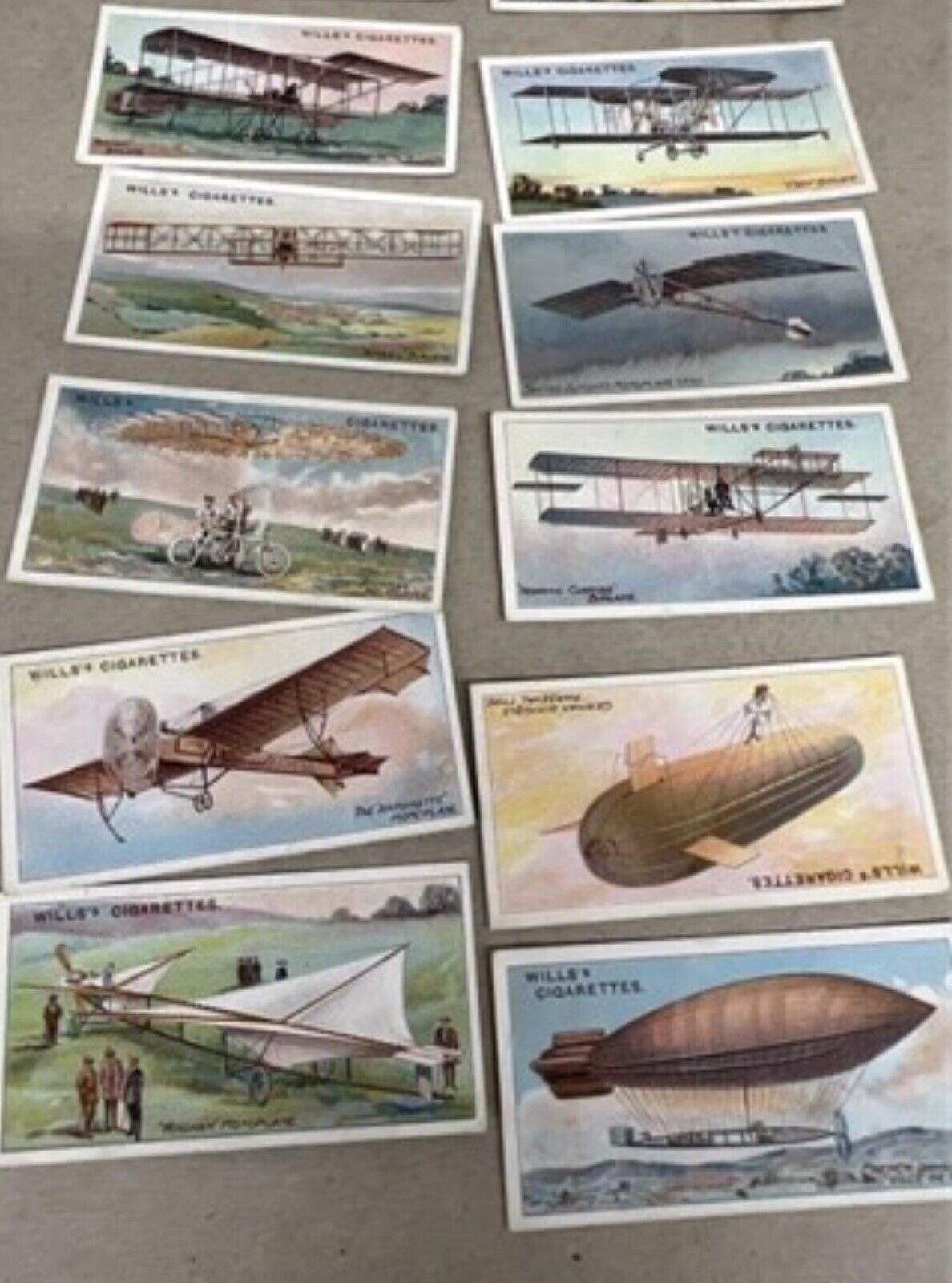 Wills Cigarette cards 1910 Aviation Airship Zeppelin Flying Ship Lot Of 12