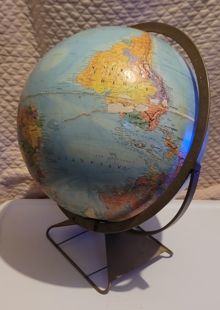 Vintage REPLOGLE STEREO RELIEF Globe 12" Diameter MCM ART DECO BASE