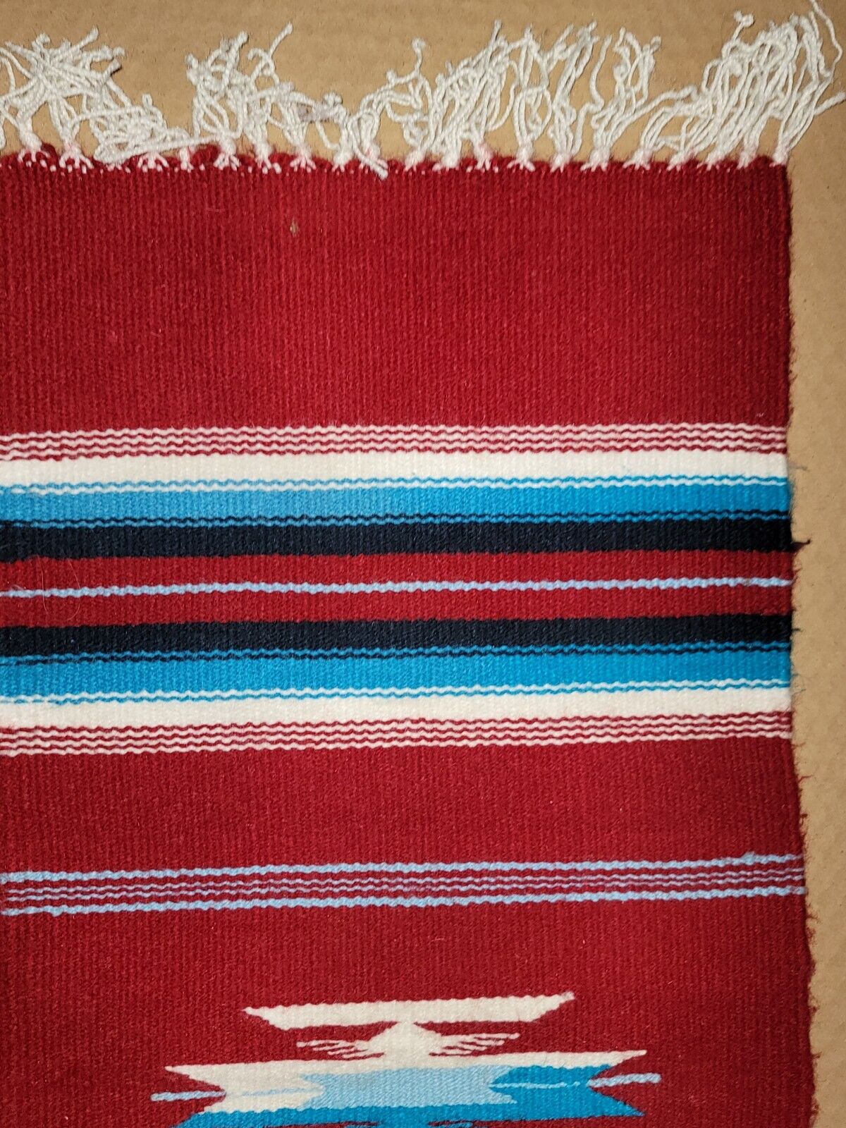 Vintage Woven Wool Southwestern Navajo Style Area Rug Fringes 31" x 13.5" 