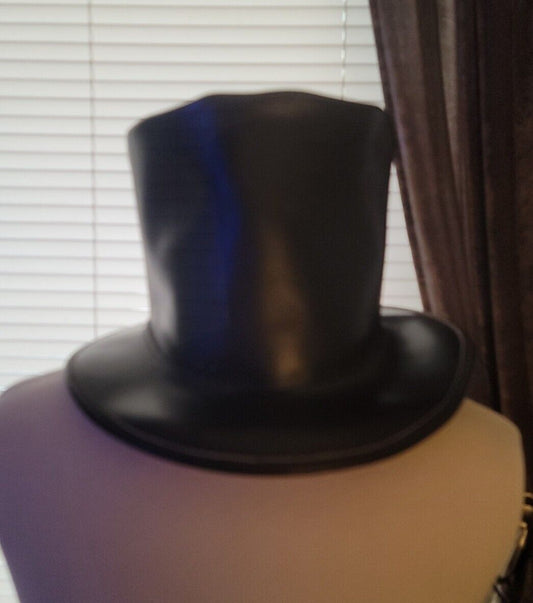 Vintage Black Leather Top Hat  Handmade Hippie steam punk Decor 