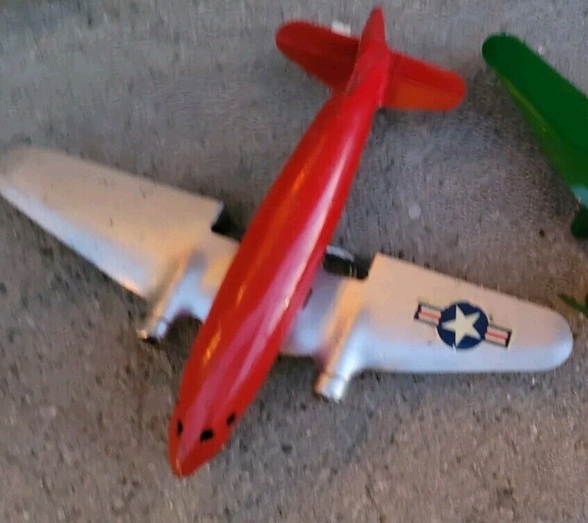 Vintage Marx Pressed Steel Airplane Toy Plane 9.5" Wing Span One Restored 