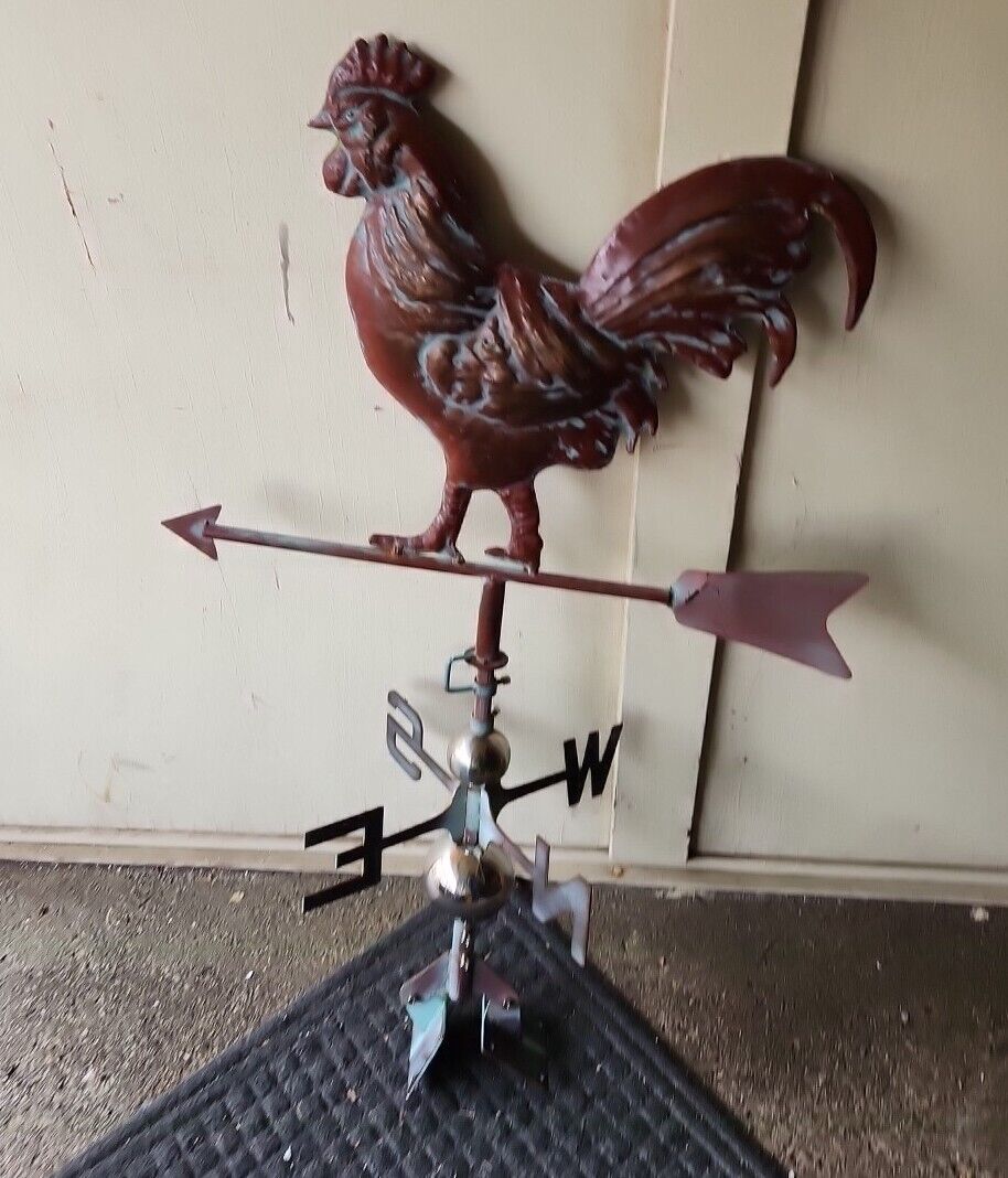 LARGE Handcrafted 3Dimensional  ROOSTER Weathervane Copper Patina Finish