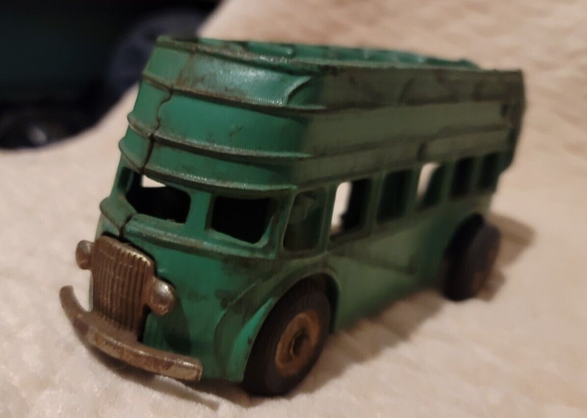 Vintage Arcade Cast Iron Double Decker Bus-Original 318 R  Paint 8” Long