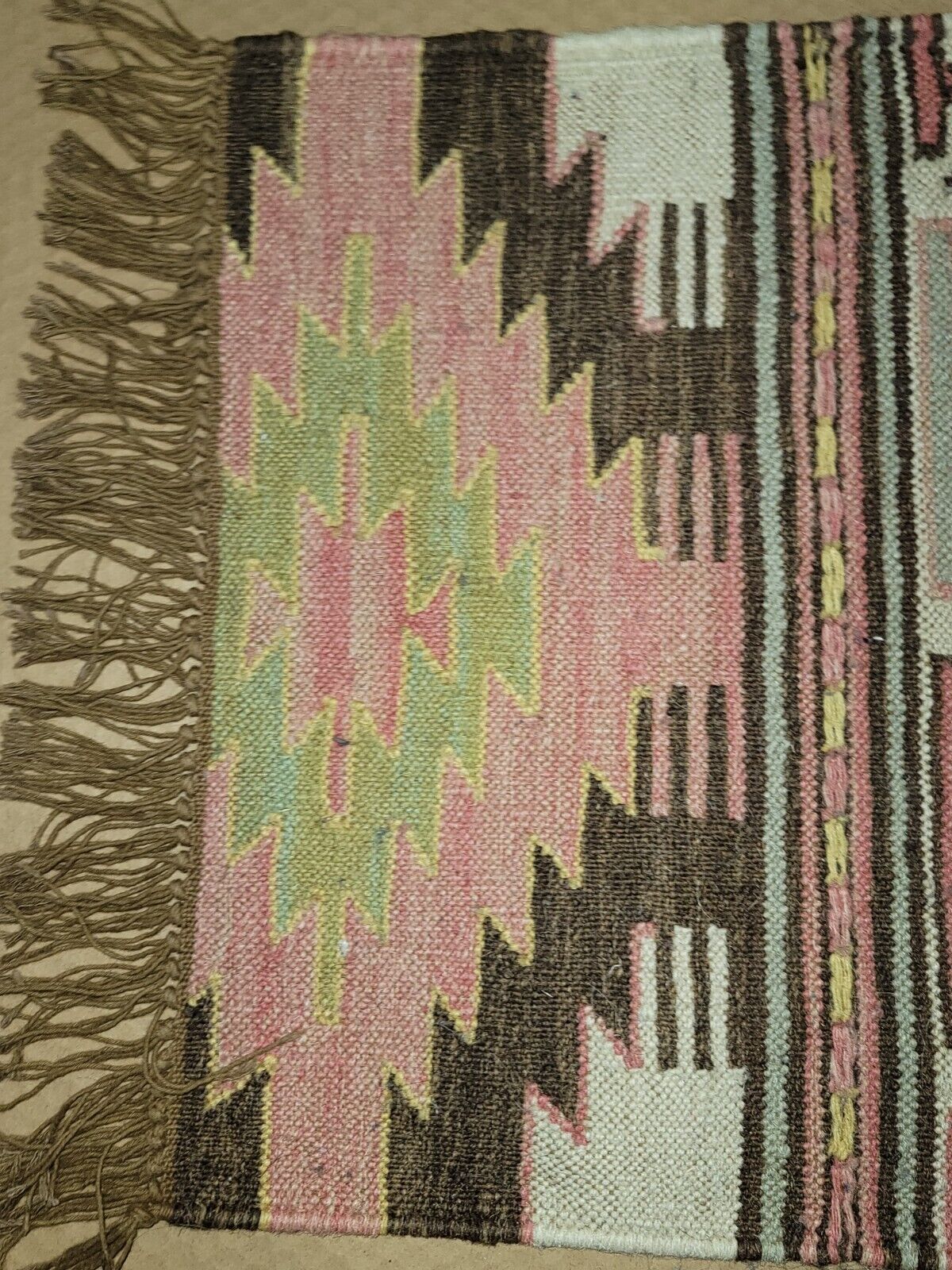 Vintage Woven Wool Southwestern Style Rug Fringes 24" x 18" Salesman samples 