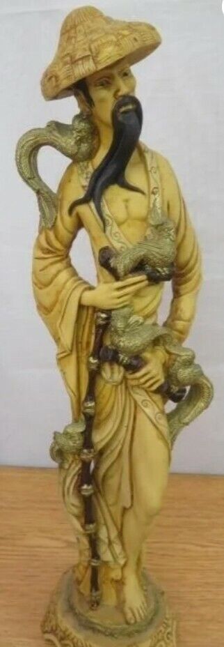 Vtg Pair of Resin Oriental Sculpture Asian Japanese Man and Woman 19 1/2" tall