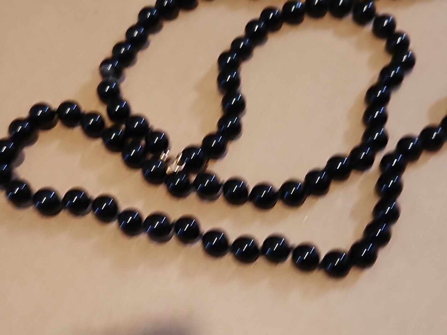 Vintage Black Onyx & 14kt Gold Clasp & Bead Necklace MCM Elegant Classy