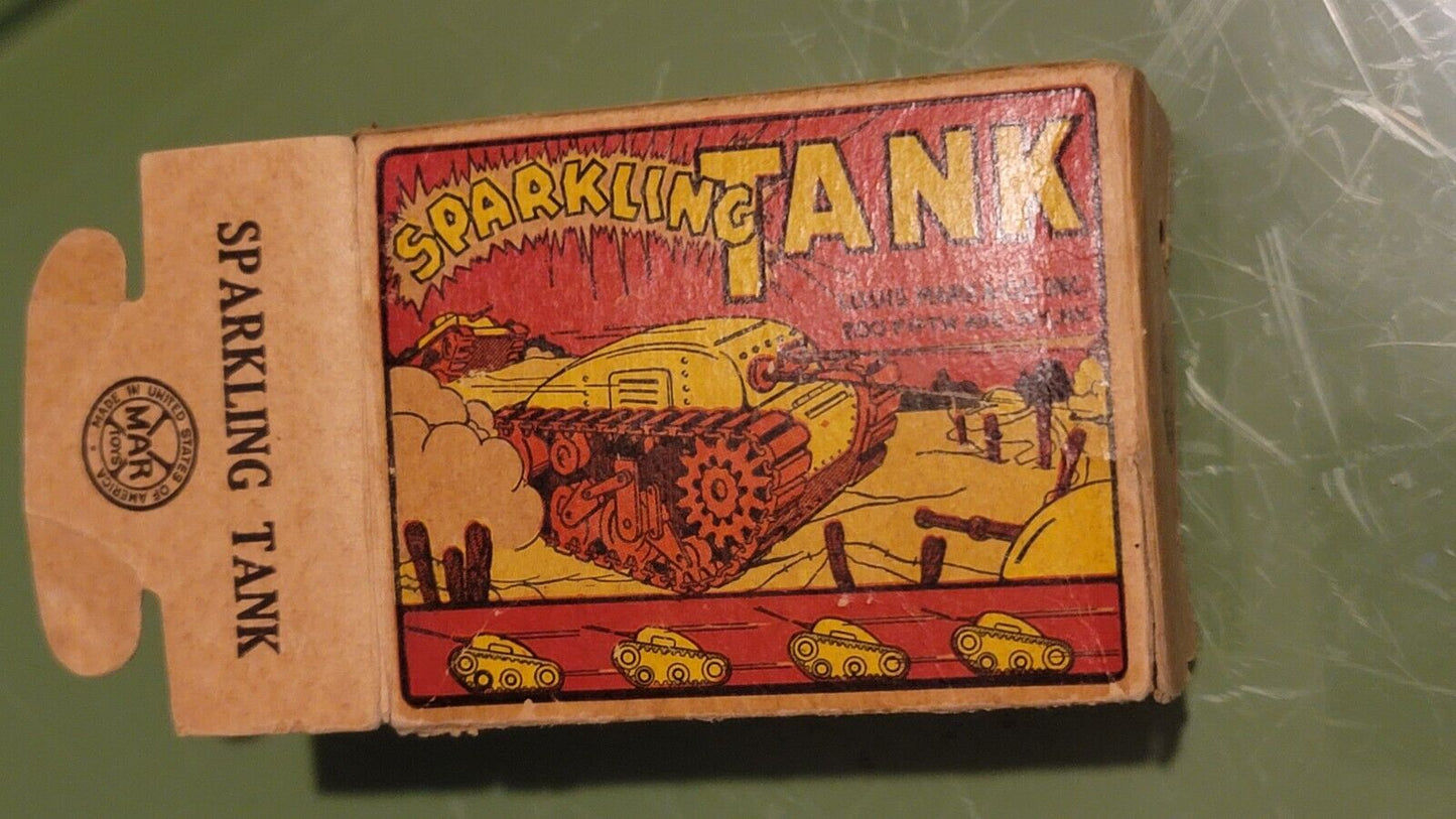 MARX 1950's SPARKLING TANK TIN MIB WINDUP TOY ORANGE BLUE Mint Condition W/ BOX 