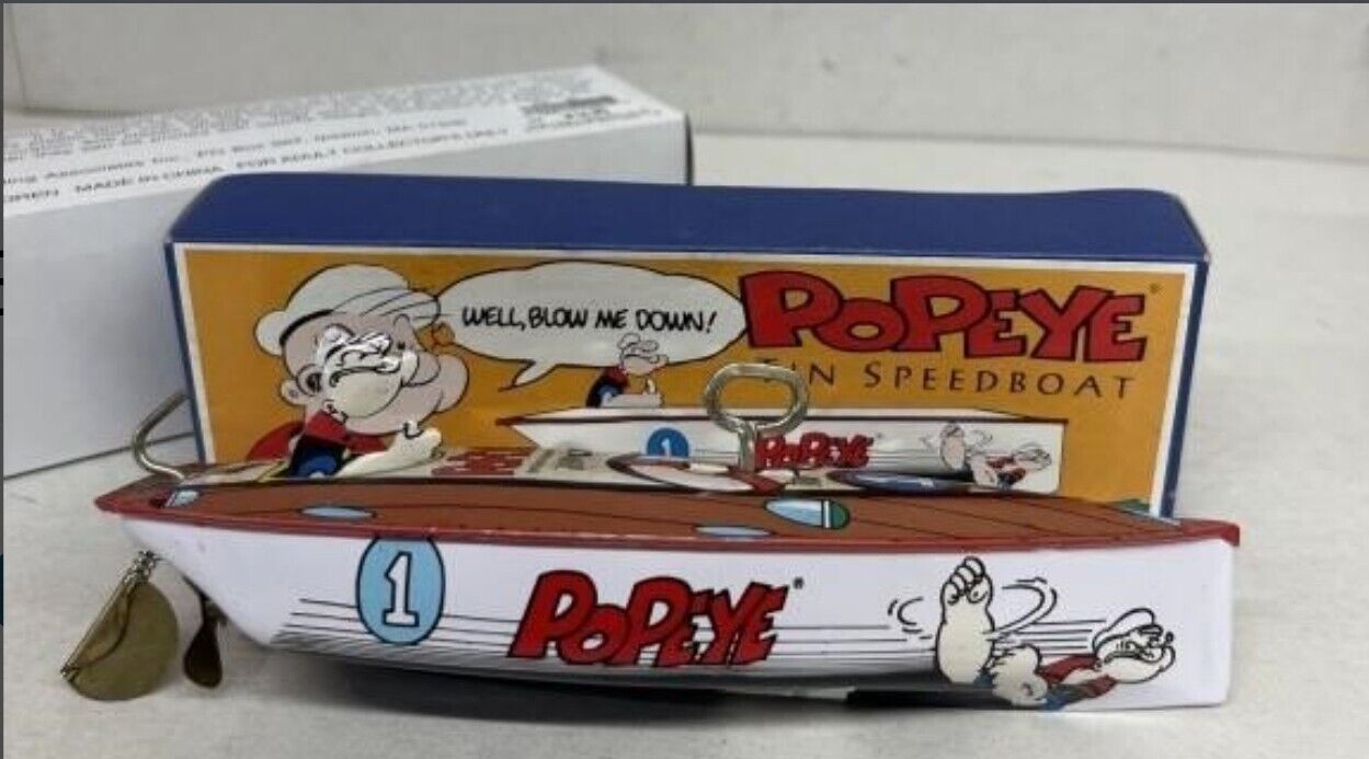 Schylling Popeye Tin Speedboat Distributed by Richard Johnson Toys - New in Box