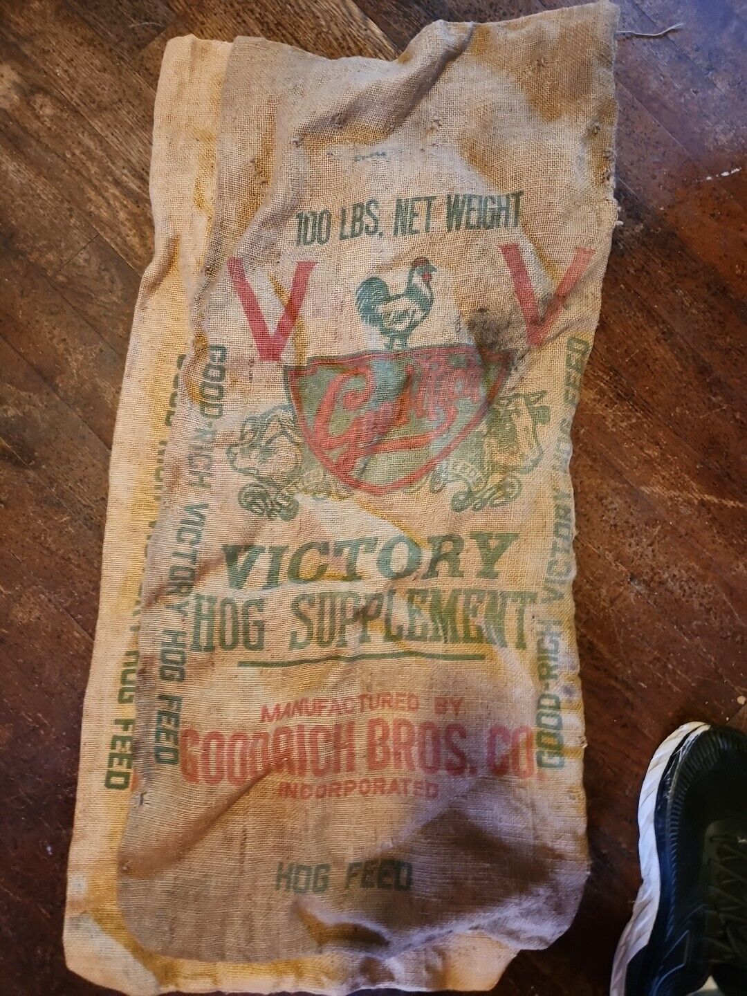 Vintage Good Rich Victory Large Burlap Sacks Wayne Seeds Hog Supplement 