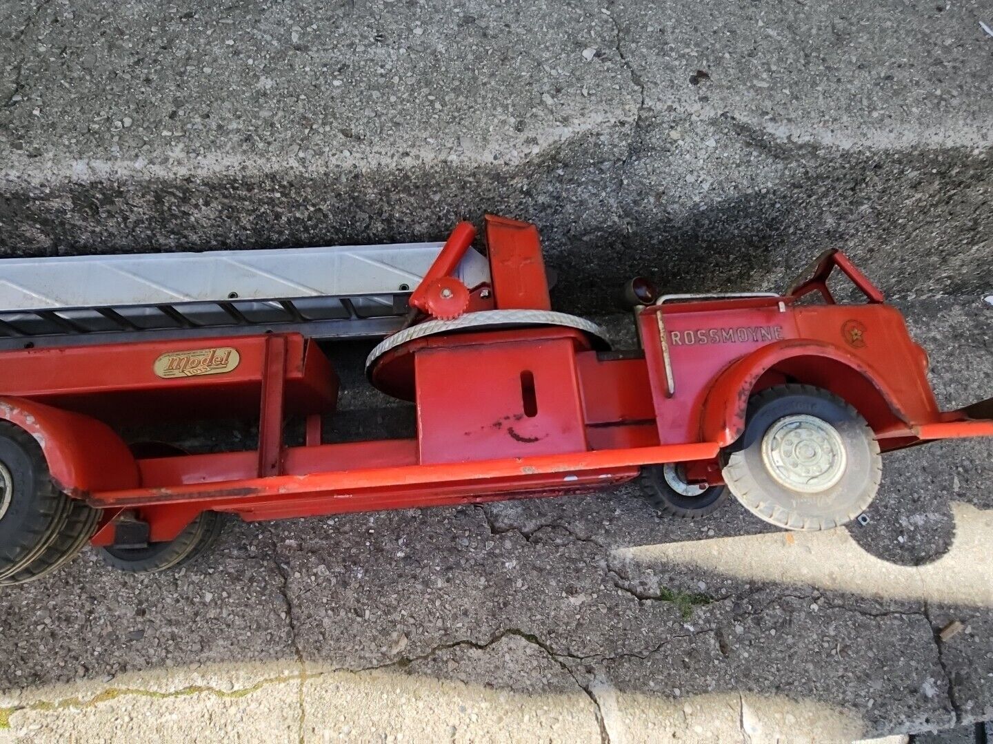 Vintage Doepke Rossmoyne Model Toys Ladder Fire Truck Pressed Steel 1950s