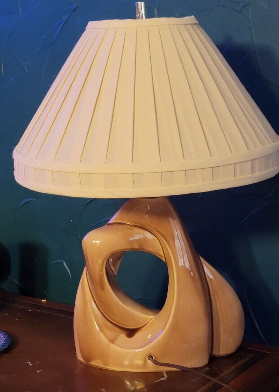 Mid-Century Modern MCM Artsy  Pink Ceramic Table Lamp 23" Tall W/ Shade