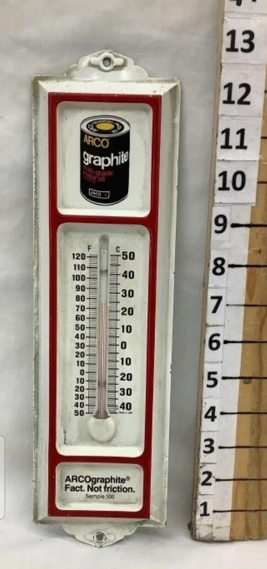 ARCO GRAPHITE MOTOR OIL ADVERTISING THERMOMETER METAL  WORKS Farm Barn Ranch 