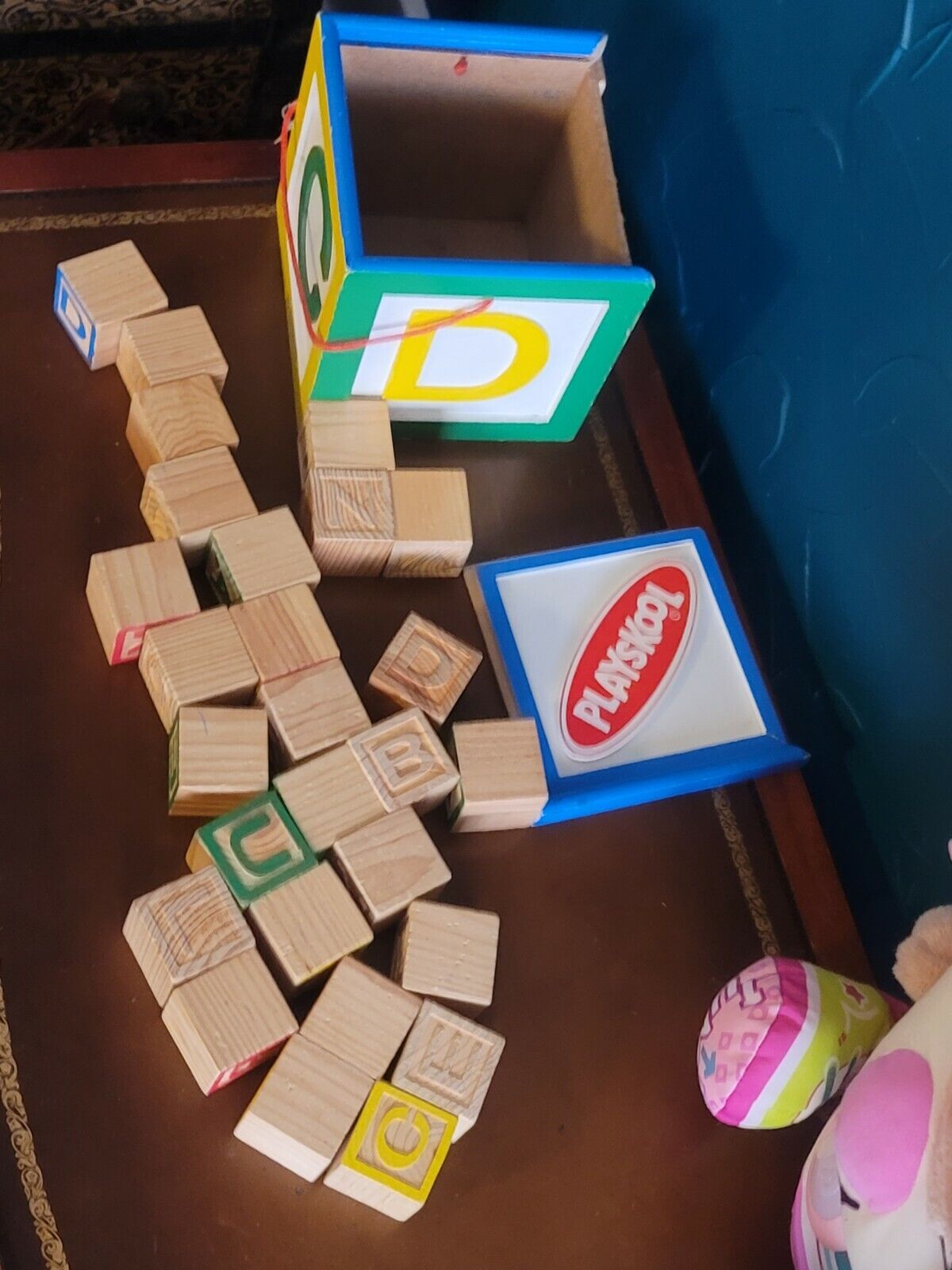 Playskool Wooden Parquetry Blocks Vintage Full Set with Box 27 Blocks 