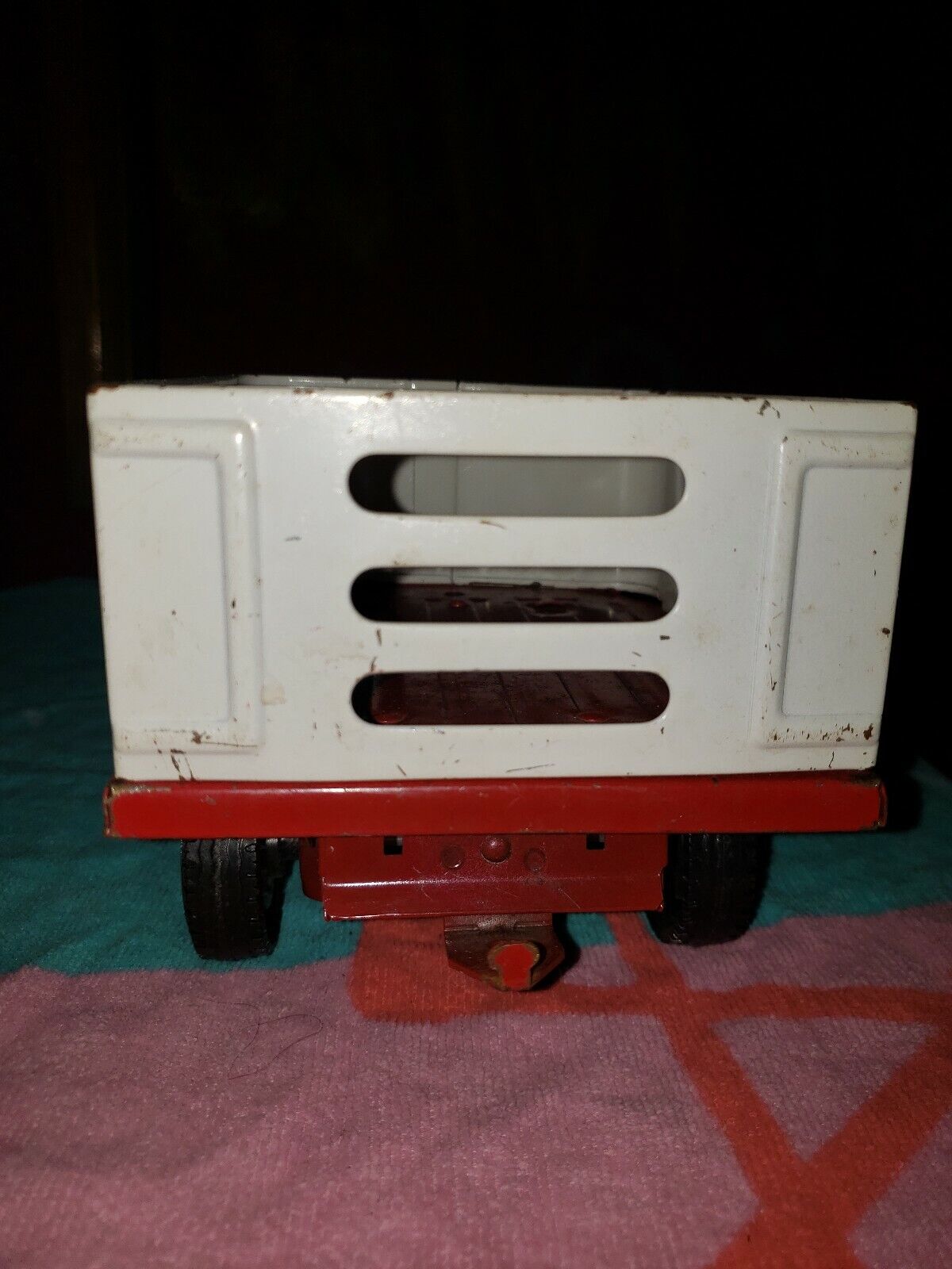 NYLINT FARMS RED FLAT BED PICK UP TRUCK W/ FENCE & TRAILER PRESSED STEEL RARE 