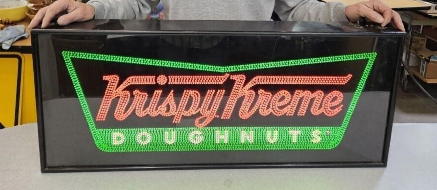 Rare DOUBLE-SIDED "KRISPY KREME DOUGHNUT" Fiber Dot LIGHT UP SIGN Store Display