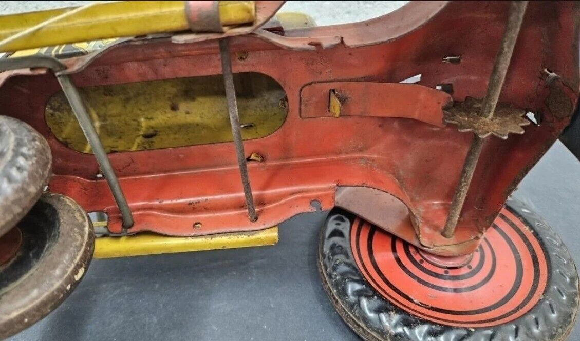 Large Vintage Marx Pressed Steel Farm Tractor With Front Loader 16" Played With 