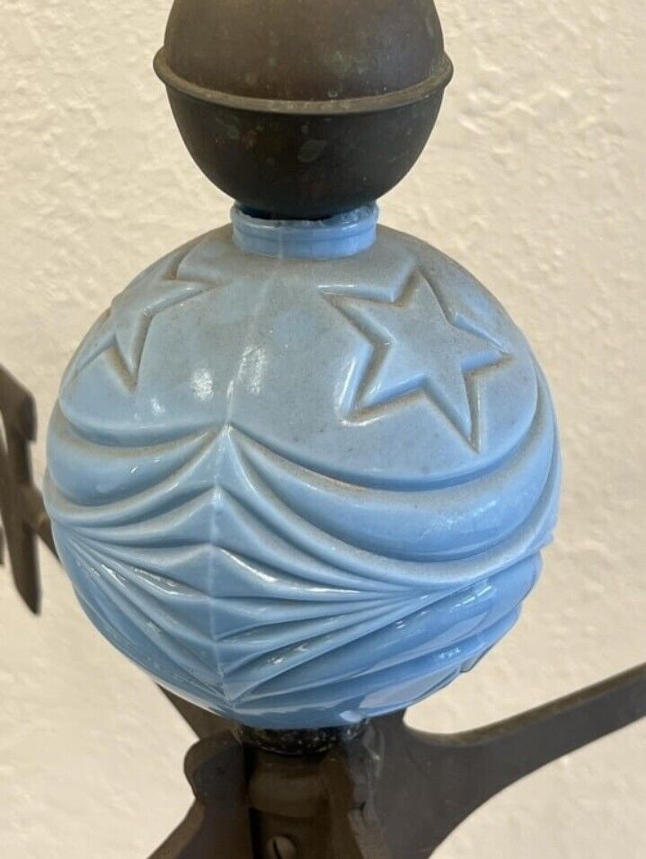 Vintage LARGE antique Weathervane Directionals post copper ball Blue Glass Star 