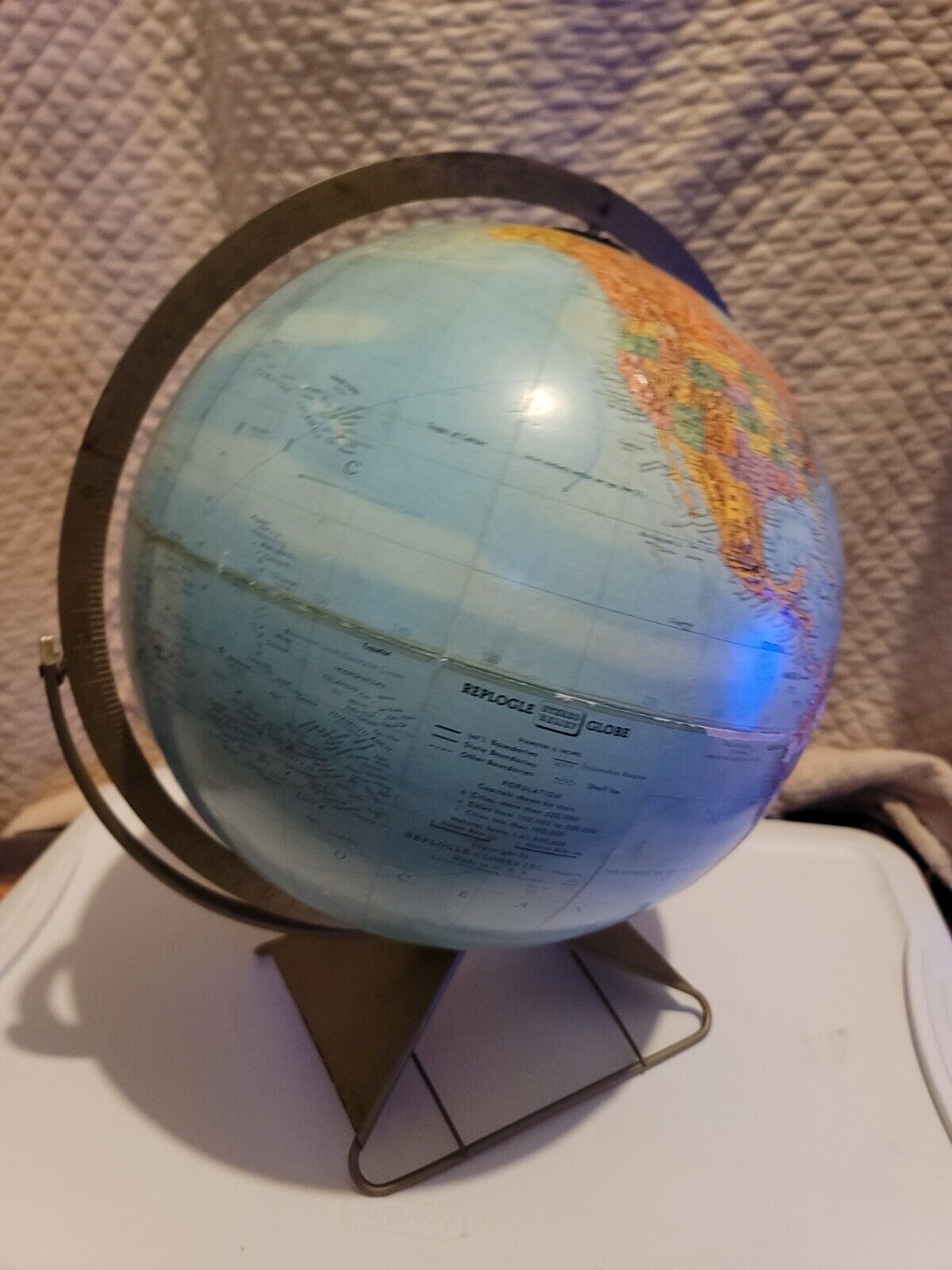 Vintage REPLOGLE STEREO RELIEF Globe 12" Diameter MCM ART DECO BASE