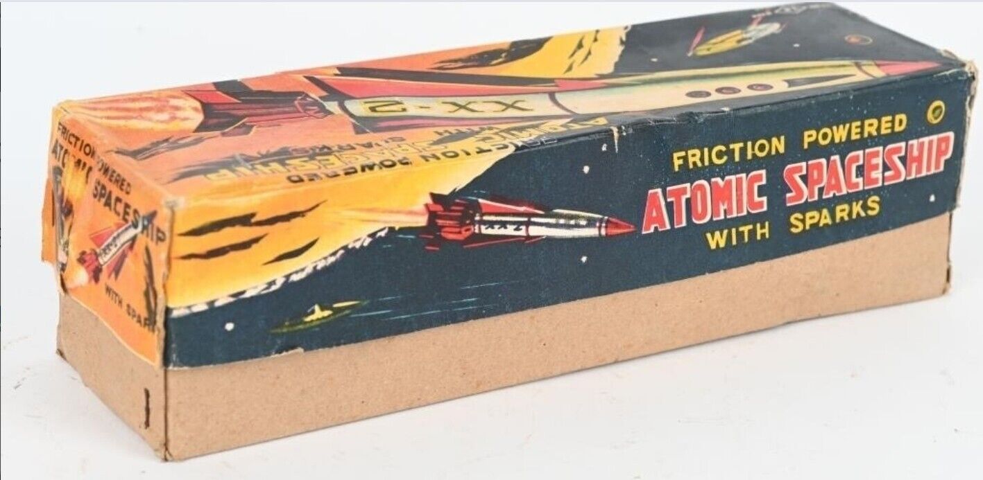 RARE 1960S JAPAN MASUDAYA  FRICTION ATOMIC SPACESHIP  ROCKET BOXED WORKS 