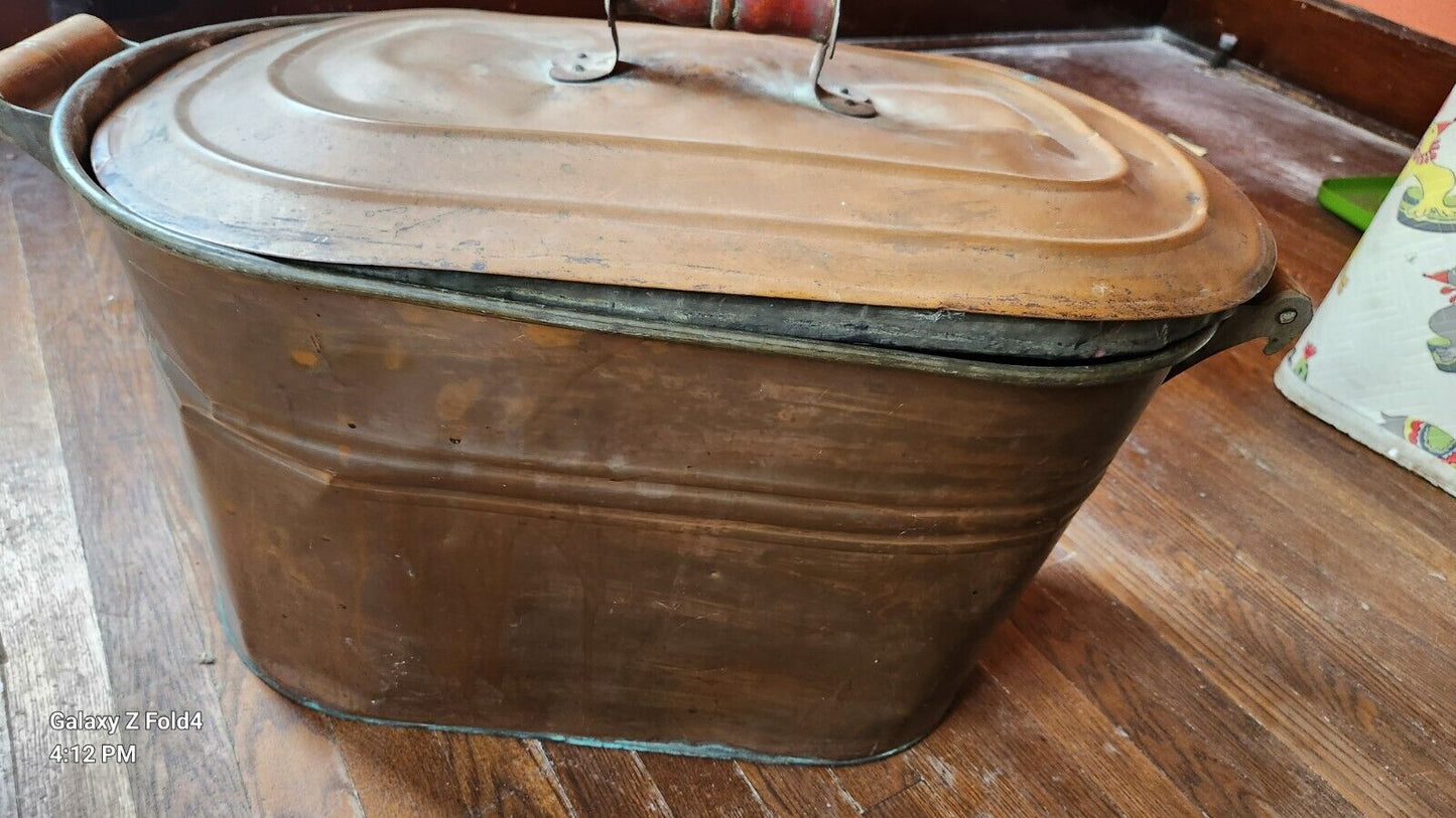 Large Antique Vintage c.1900 Copper Boiler Ham Cooker Wash Tub Kitchen Primitive