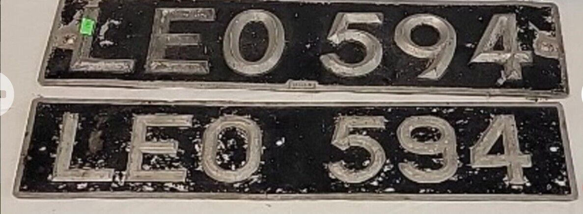 VINTAGE LICENSE PLATE LEO 594 CAR AUTO MATCHED SET OF 2 Ford Chevy 20.5"L x 4"W