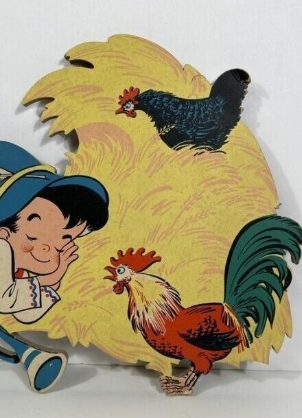 Vintage 50s COWBOY MOTHER GOOSE Child Room Wall Hanging 1pc Dolly Toy Company