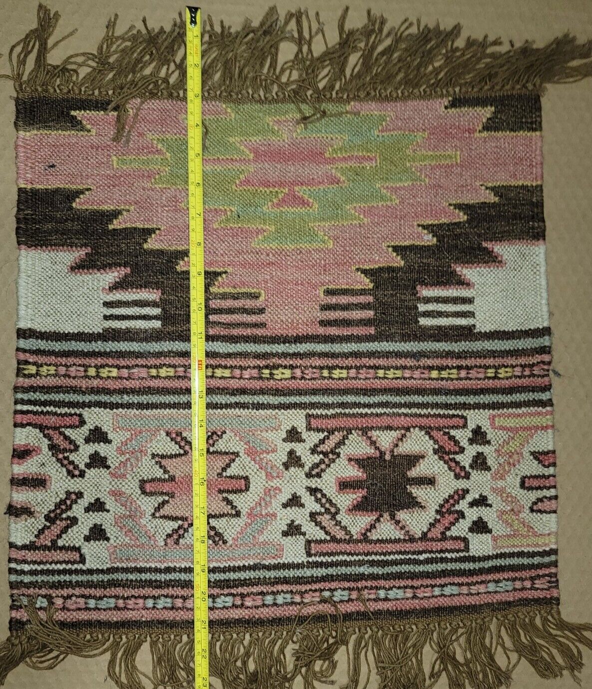 Vintage Woven Wool Southwestern Style Rug Fringes 24" x 18" Salesman samples 