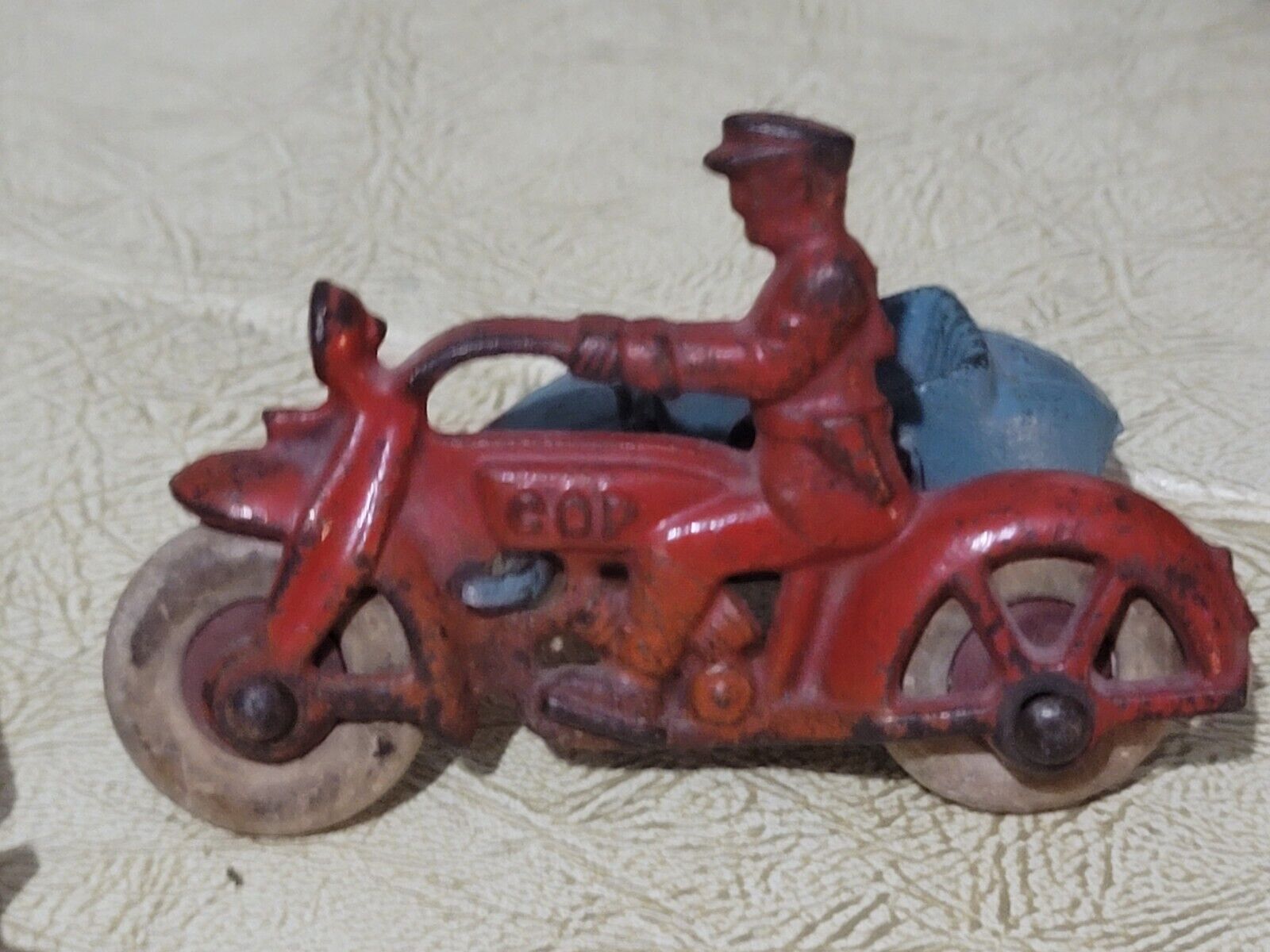 Vintage Original Hubley Cast Iron COP MOTORCYCLE  w/ SIDE CAR lot