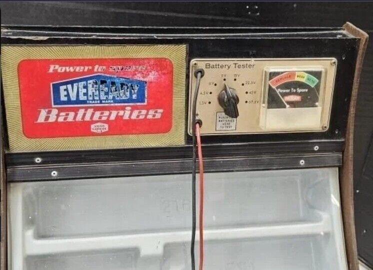 Vintage Eveready Batteries Store Display Battery Tester Tested Working Wood Deco