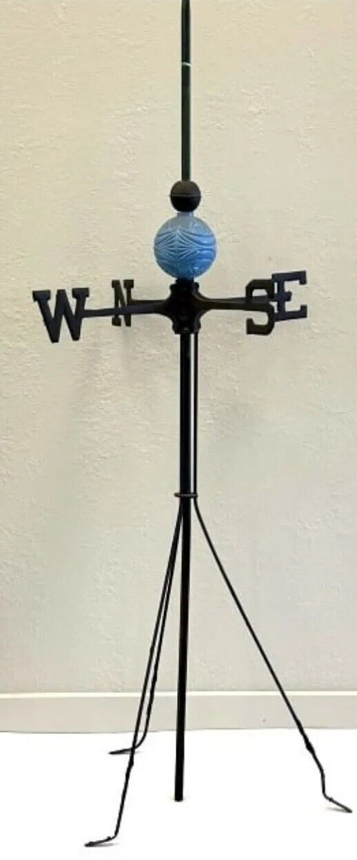 Vintage LARGE antique Weathervane Directionals post copper ball Blue Glass Star 