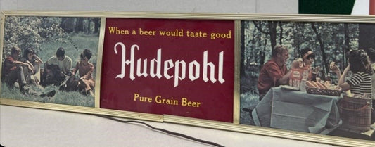 HUDEPOHL  BEER - LATE 1950'S - METAL FRAMED LIGHTED SIGN  36" X 9.5"