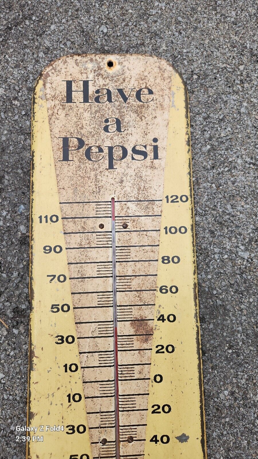 VINTAGE ADVERTISING 1957  PEPSI COLA SODA TIN WALL THERMOMETER  Great Patina