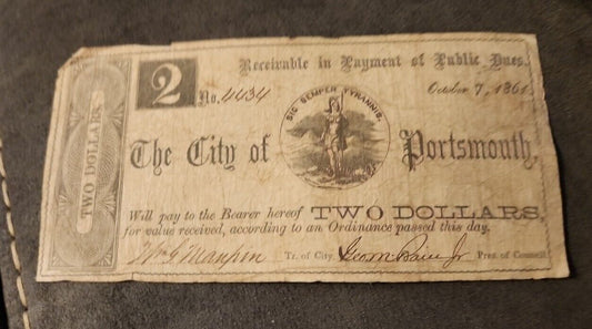 $1 1861 Portsmouth Virginia VA Obsolete Currency Bank Note Bill City of Port.